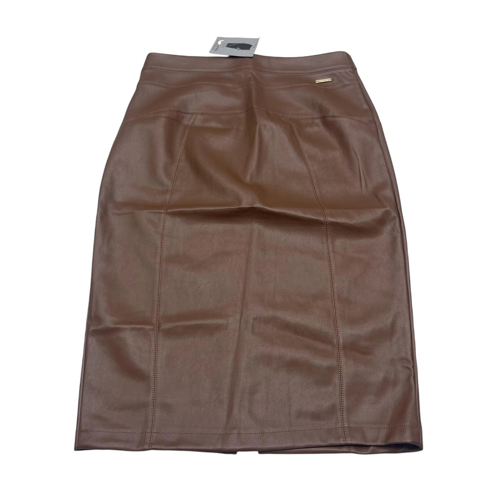 Marc New York Skirt Womens Large‎ Brown Faux Leather Pencil Tummy Control NWT
